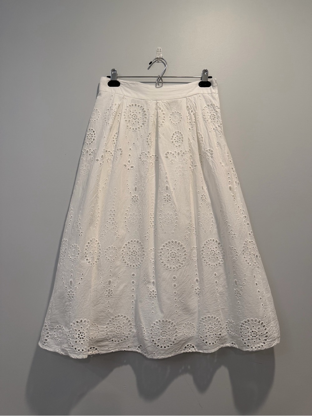 Haute Monde White Eyelet A-Line Midi Skirt